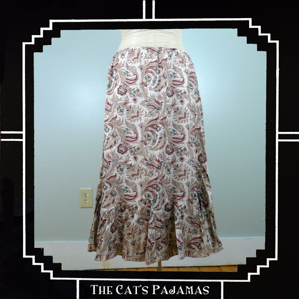 Fair Indigo 95% Silk  5% Wool Paisley Skirt